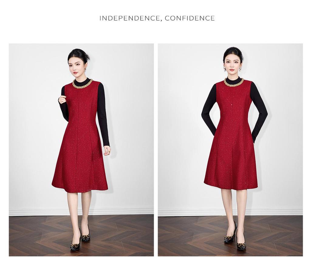 High-End Diamond Sequin Tweed A-line Vest Dress In Little Coco Style