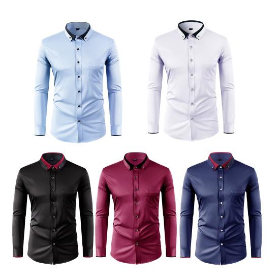 Men Dress Shirt Button Down Long Sleeve Shirt Lapels Rhinestones Slim Fit Formal Shirt for Business Wedding Party Prom Wear
