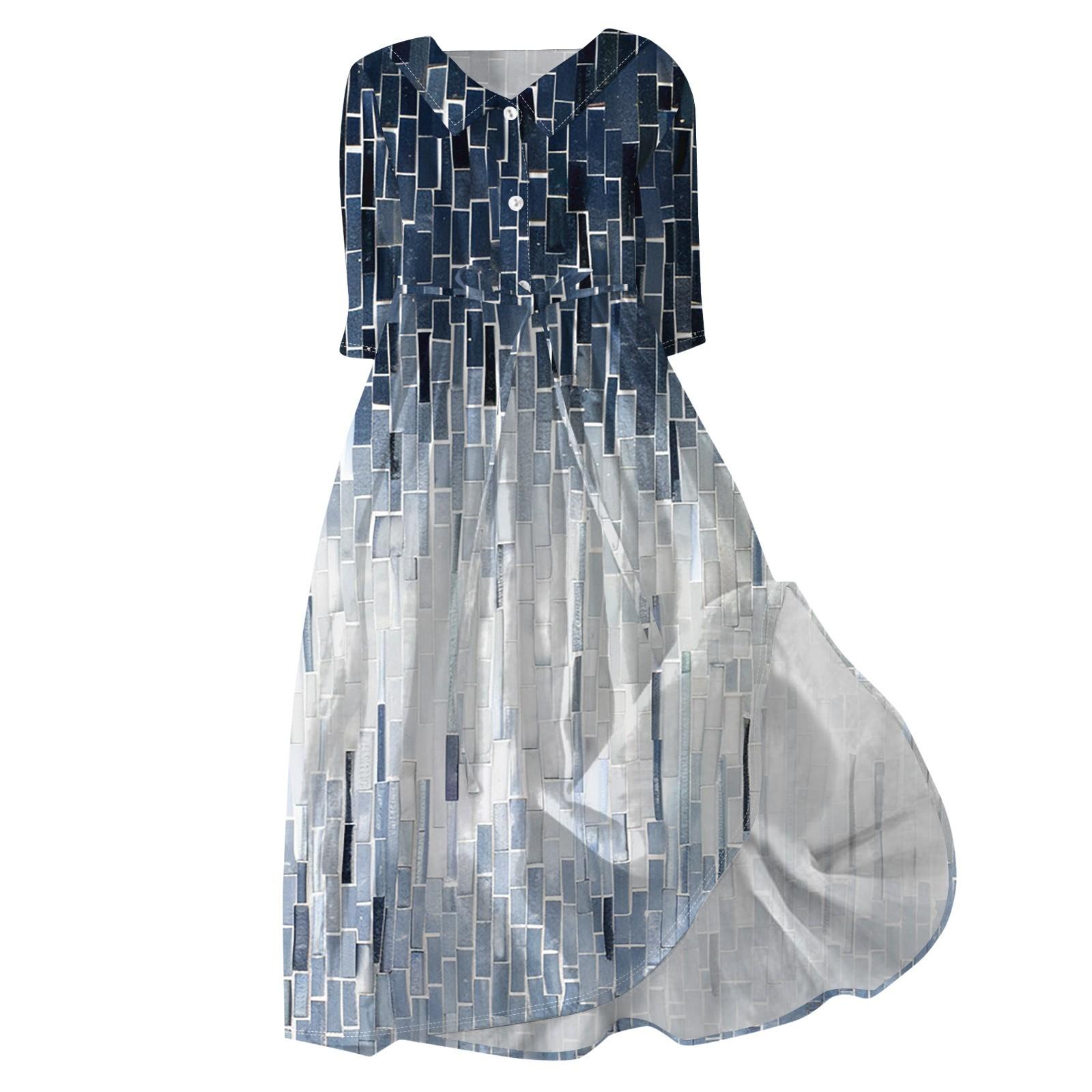 

Женская мода повседневное платье с воротником на лацкане и пуговицами с рукавами 3/4 и бретелями S тёмно-синий