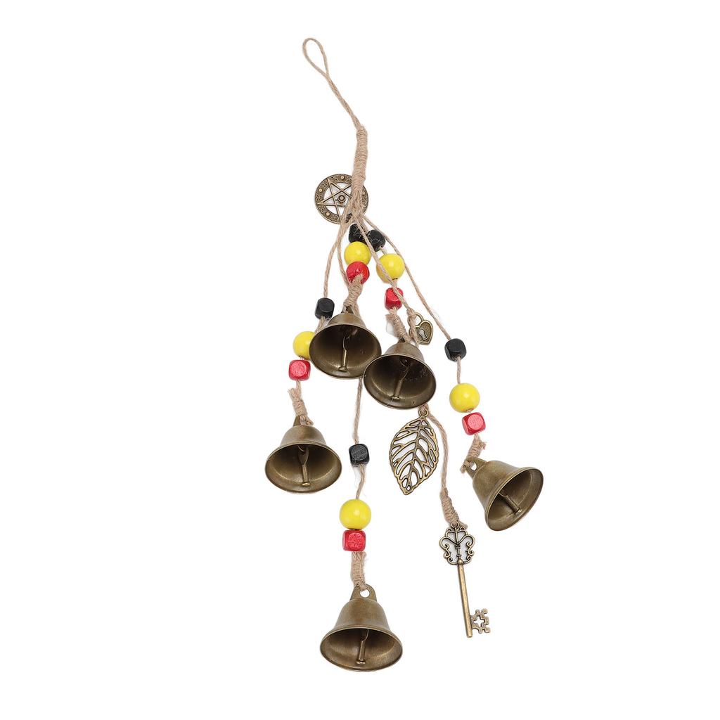 Hanging Bell Decor Blessing Metal Bells Wood Beads Hemp Rope Pendant Room Decoration for Door