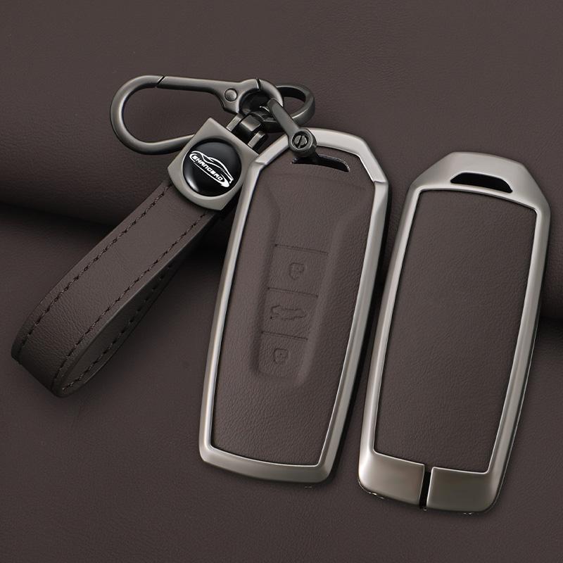 Zinc Alloy+ Leather Car Key Case Cover For VW Volkswagen Touareg 2018 2019 2020 2021 2022 2023 3 Buttons Remote Key Protector