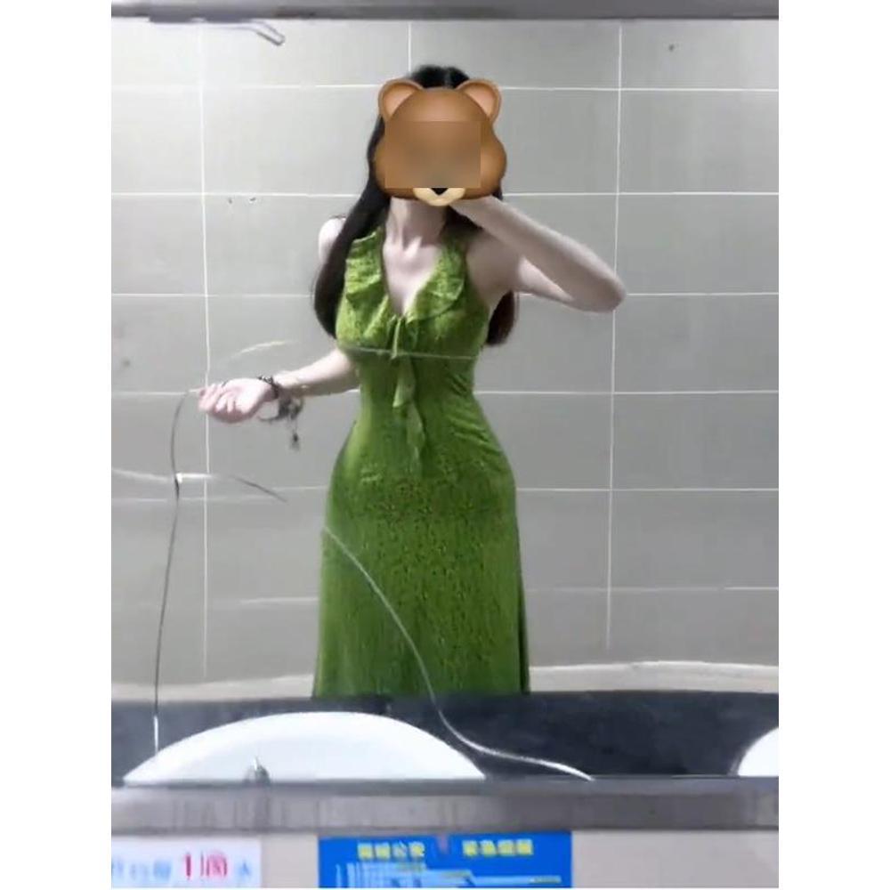 Rochie verde florală cu gât franțuzească de vacanță casual de vară nouă cu decolteu în V fără mâneci cu bretele rochie lungă feminină șic