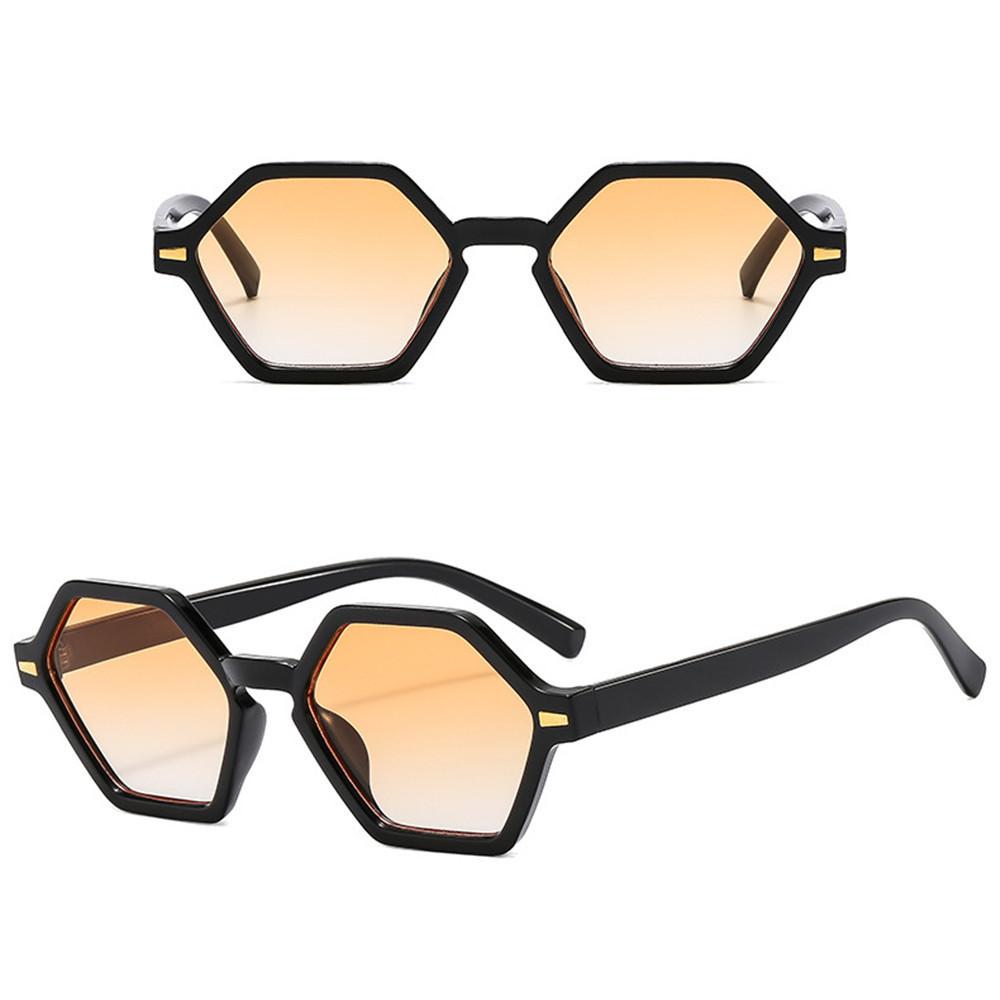 Funny Hexagonal Small Frame Sunglasses Hip-Hop Style UV400 Rivets Decoration Shades Leopard Blue Glasses for Women & Men