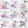 New Copper Charms Beads Pink Series Perfume Cake Princess Skirt Pendant Fit Original Bracelet Diy Jewelry Gifts