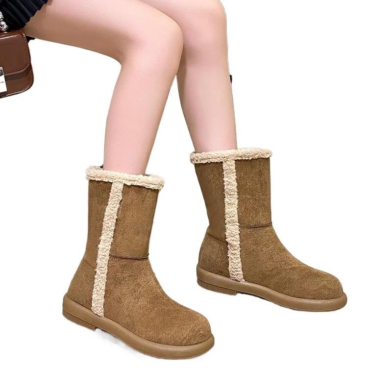 

Fashion Winter Short Plush Mid-Calf Boots 2024 Hot Sale Ladies Shoes Slip-on Women s Boots Fashion Turned-over Edge Casual Boots Women 35 хаки