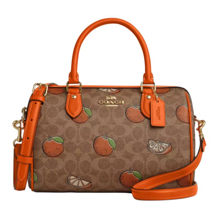 Coach Rowan Logo Orange Print Detachable Shoulder Strap Coated Canvas Shoulder Crossbody Tote Bag Medium Women Handbags CAQ61-IMTAM Basic Set (Bag+Dust Bag)