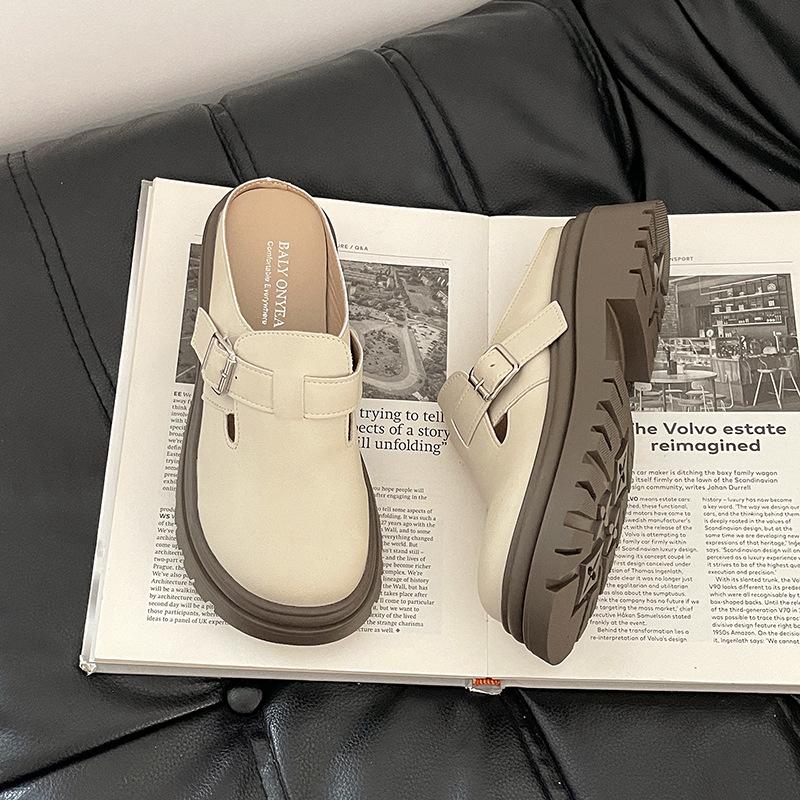 

Модная обувь на танкетке с толстой подошвой и большой головой, женские осенние ретро шлепанцы из полукожи с ремешком и пряжкой, ленивые, на одном педале 40