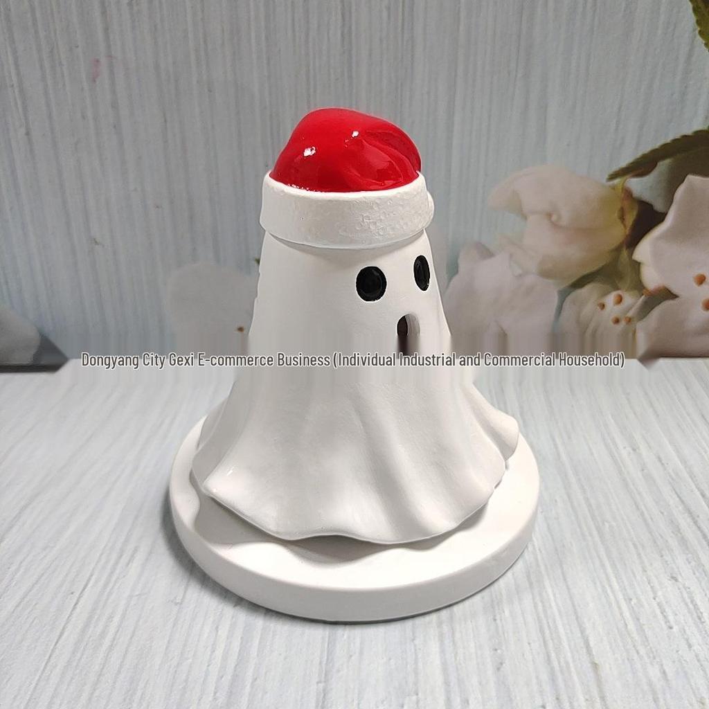 Ghost Incense Burner: Halloween Resin Ornament with Christmas Hat