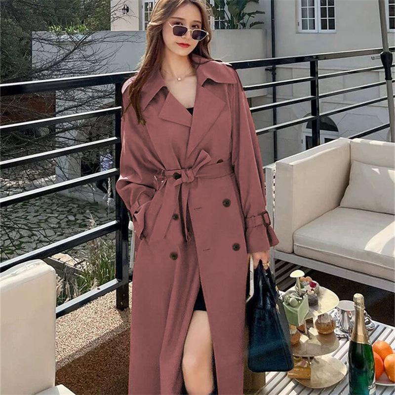 Dámský černý trenčkot střední délky - Korejský & Britský styl, Plus size & Petite, Nad kolena, Perfektní pro jaro & podzim 2025