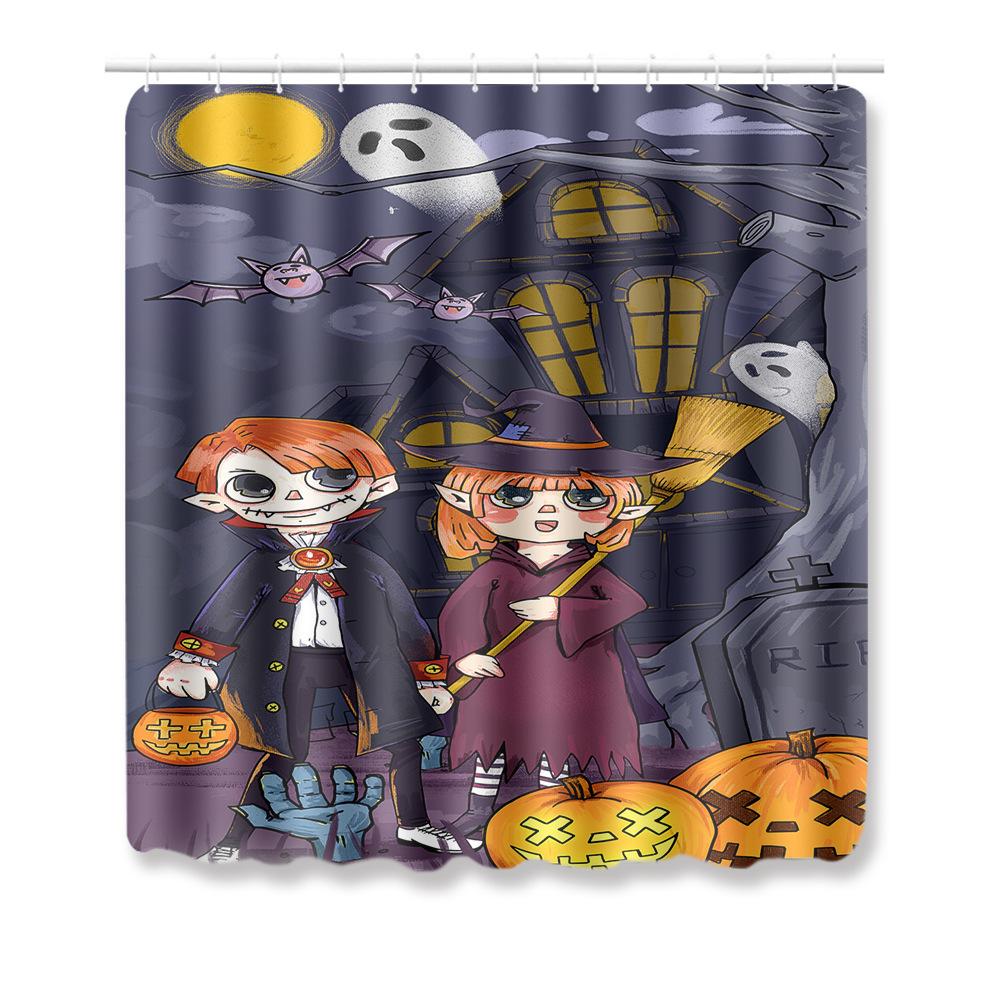 Halloween Shower Curtain Floor Mat Combination Four-Piece Set Bathroom Toilet Carpet Shower Room Foot Mat