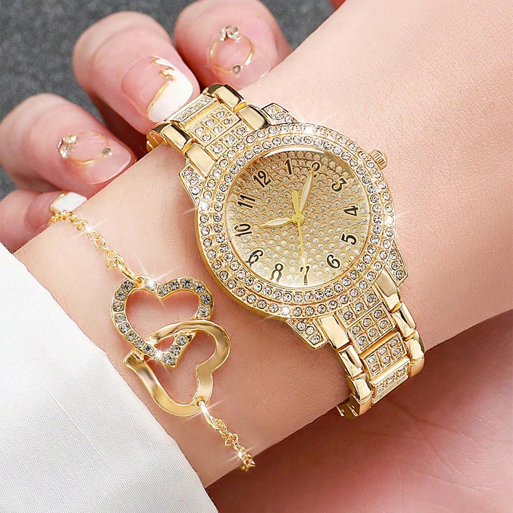 6PCS/Set Luxury Women Gold Watch Fashion Ladies Quartz Diamond Wristwatch Elegant Female Bracelet Watches Set Reloj Mujer
