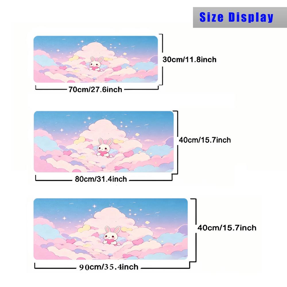 Cute Cartoon Rabbit Heart Cloud Gaming Mouse Pad Playmat 24"X14" MTG TCG Office Desk Mat for Work Game PC Laptop Carpet MousePad