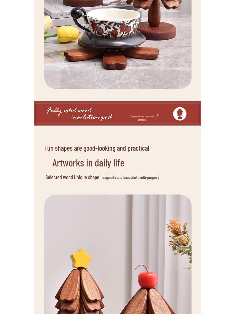 High-End Solid Wood Christmas Tree Table Mat - Heat Resistant Pot and Dish Pad, Decorative Ornament