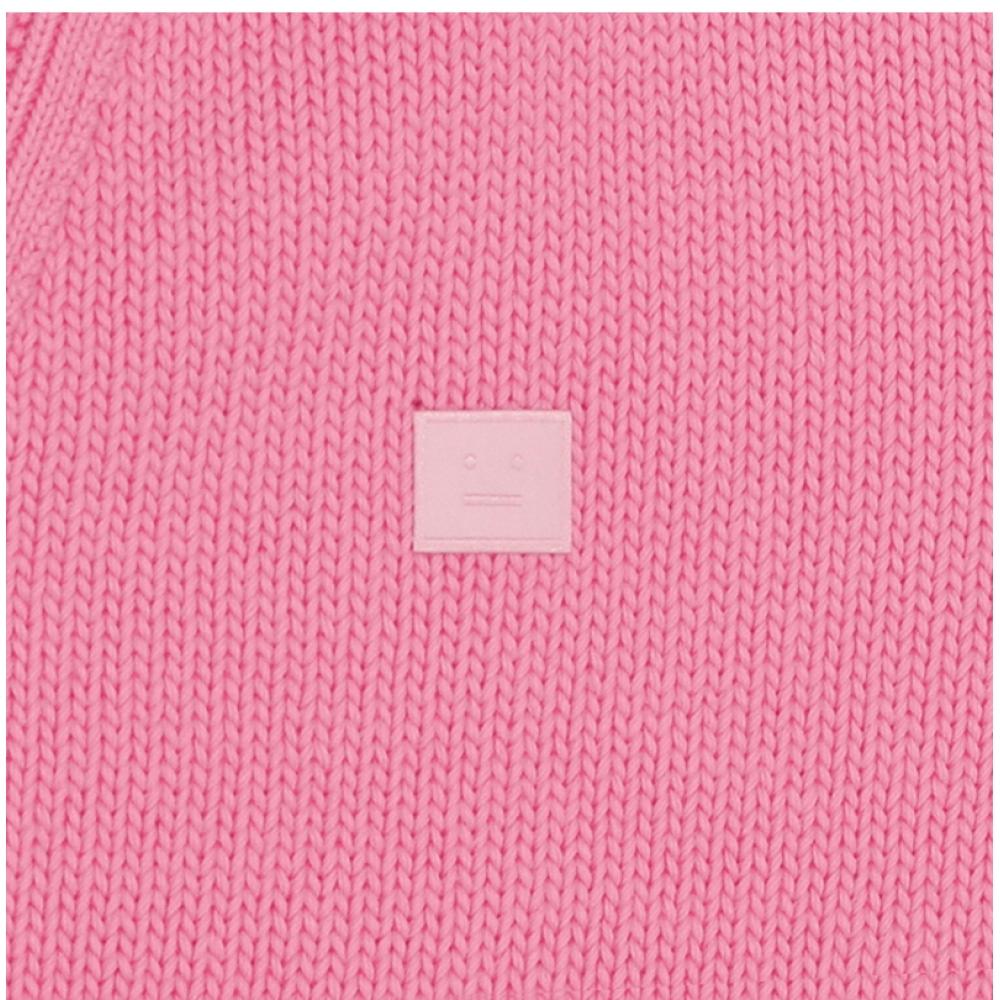 Acne Studio C60104 Cameo Pink  Drm  Face Logo Patch V Neck Public Cardigan
