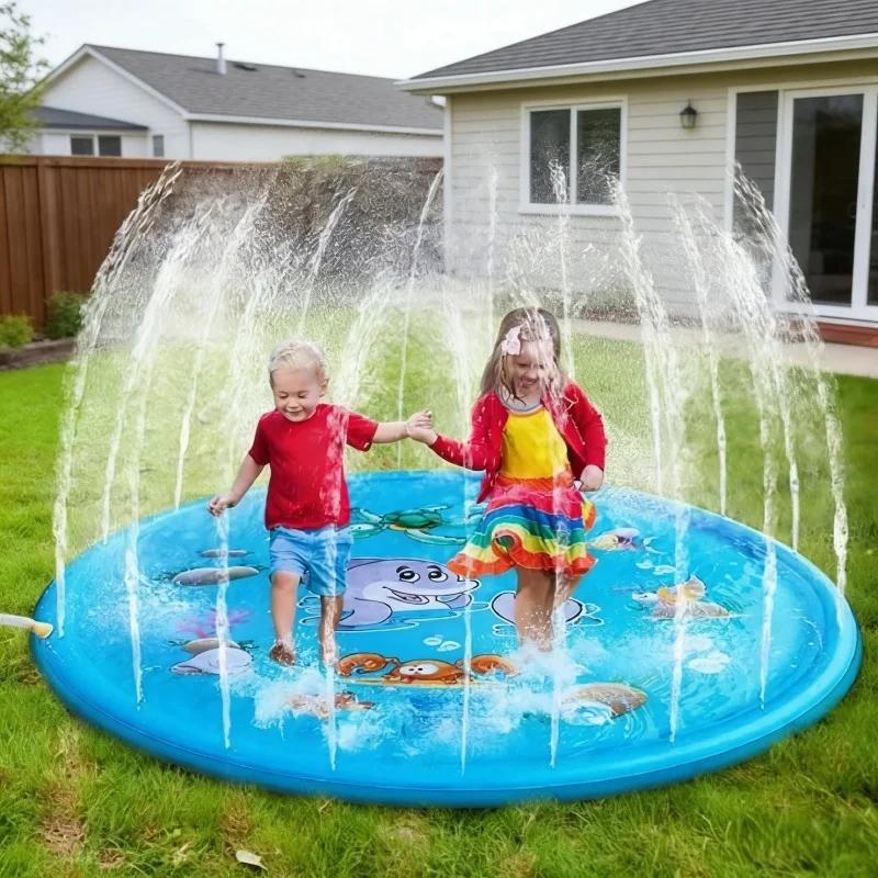 100/170cm Kid Inflatable Water Splash Play Pool Outdoor Round Sprinkler Mat Yard Water Spray Pad Children Summer Outdoor Fun Toy