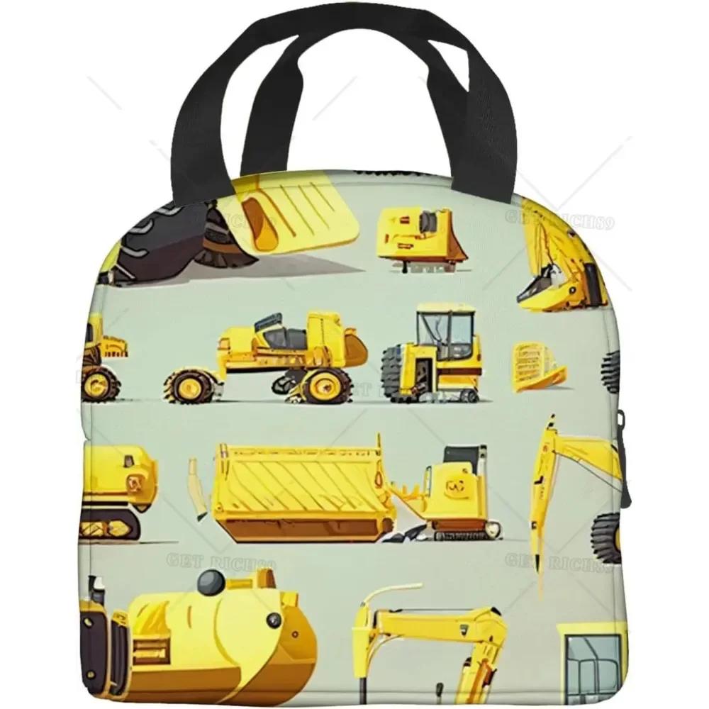 Construction Machinery and Equipment Set Insulated Lunch Bag for Women Men Cars Reusable Lunch Box for Office Work Picnic Beach