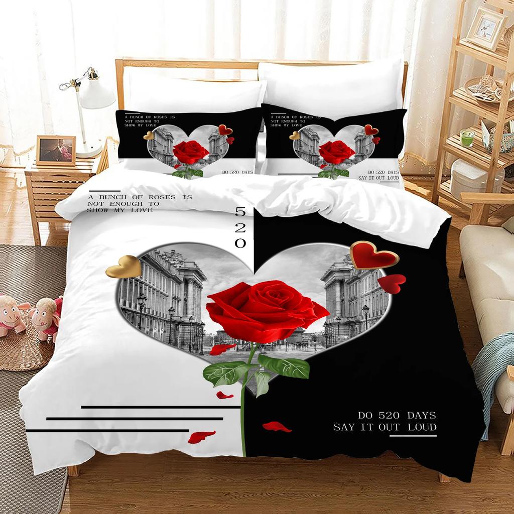 Bedroom Duvet Cover Sets Print Happy Valentine's Day Bedding Set Holiday Gifts Home Textiles Red Rose Bedclothes Double 200x200