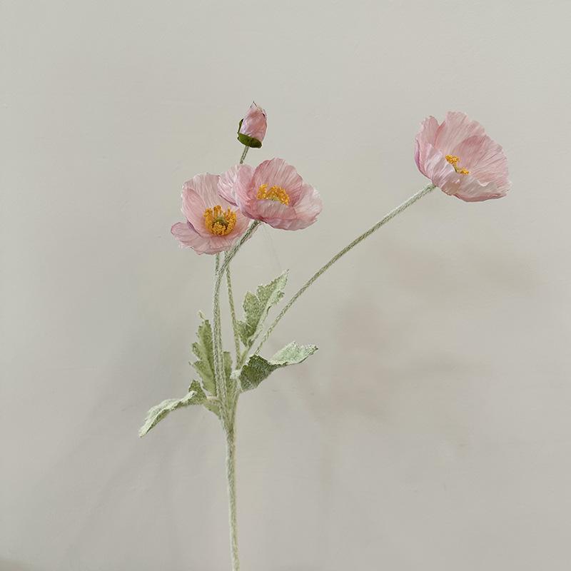 Pink Iceland Poppy Artificial Flower Arrangement for Living Room Decoration