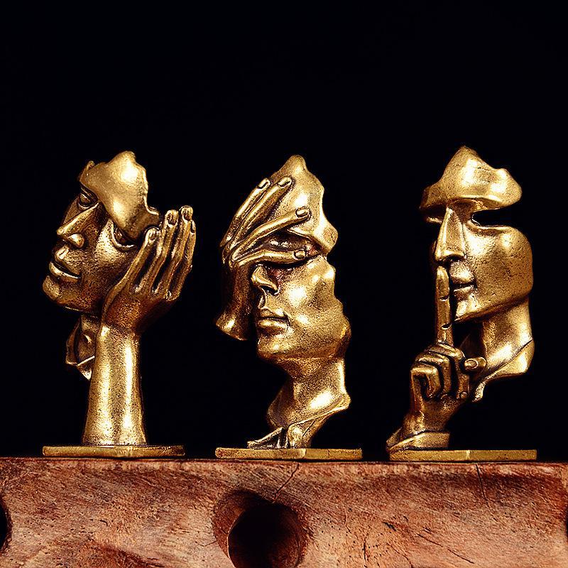 1/3Pcs Brass Abstract Face Sculpture Desktop Decoration Modern Art Statue European Style Figurine Home Office Decor Ornaments