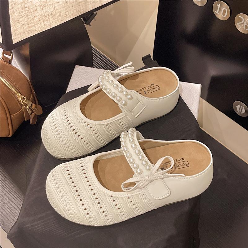 Fashion Women Ladies Slippers 2025 Cover Toe Slipers Women Platform Slides Mary Janes House Slippers Platform Cover Toe Pearl Flat Shoes