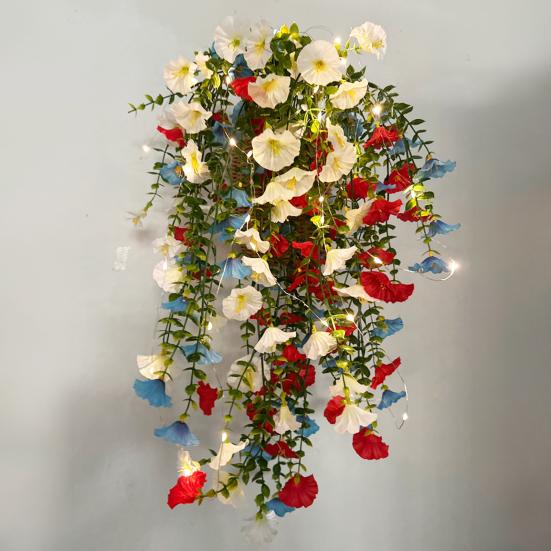 Patriotic Hanging Basket, Red White Blue Artificial Flowers for America's 250th Anniversary, UV Fade Resistant for Outdoor Indoor Decor