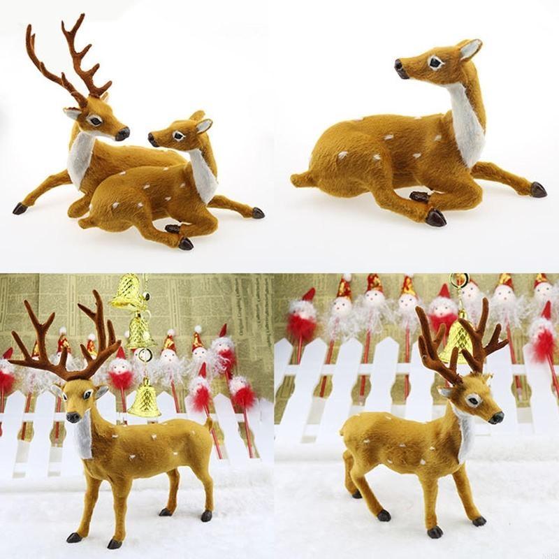 N80B for Creative Christmas Elk Ornament Simulation Winter Elk Figurine Crafts Decor for Home Restaurant Bar Table Decoration
