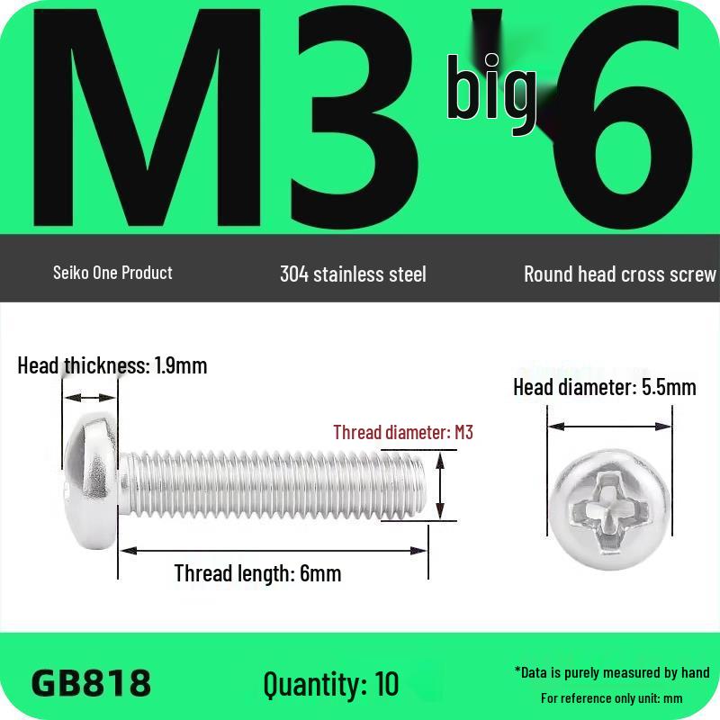 Phillips Pan Head Machine Screws, 304 Stainless Steel, Sizes M1-M10