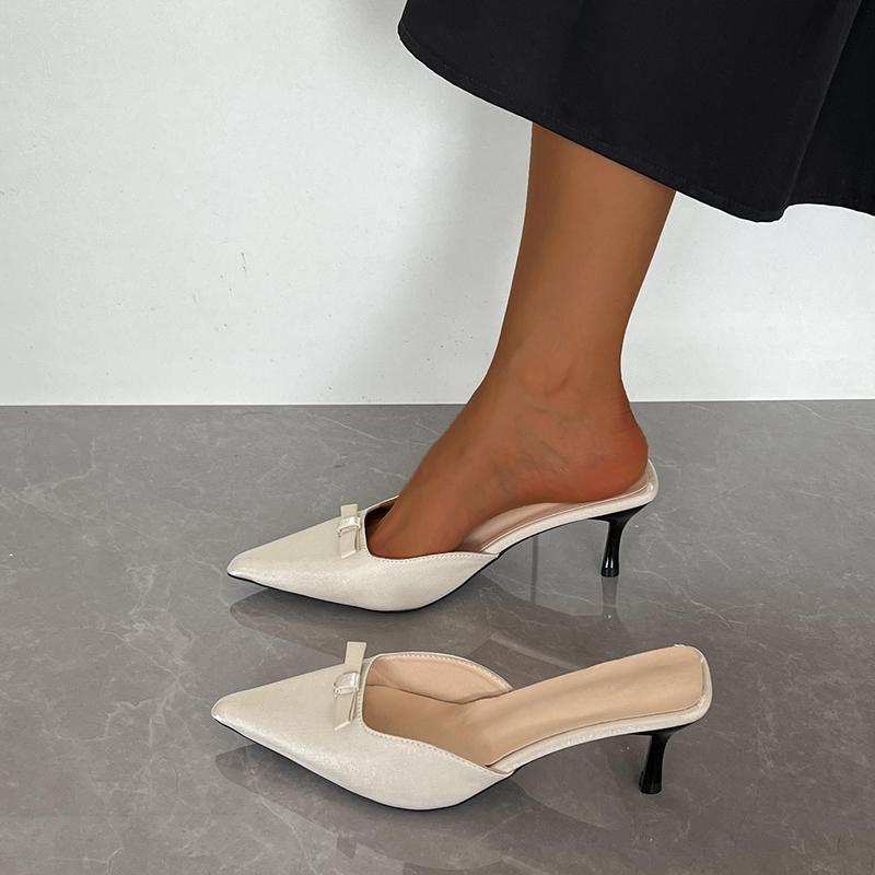 2025 Frühling Neu Schleife Leopardenmuster Damen Slipper Weiblich Spitz Zehenbereich Dünner Niedriger Absatz Sandale Damen Pantoletten Schuhe Zapatos Mujer