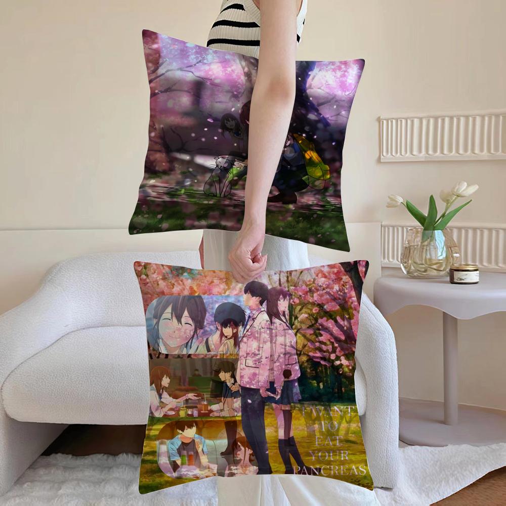 I Want To Eat Your Pancreas Pillow Case Anti-dustmite Pillowcase Invisible Zipper Silky Short Plush Sofa Cushion Cover