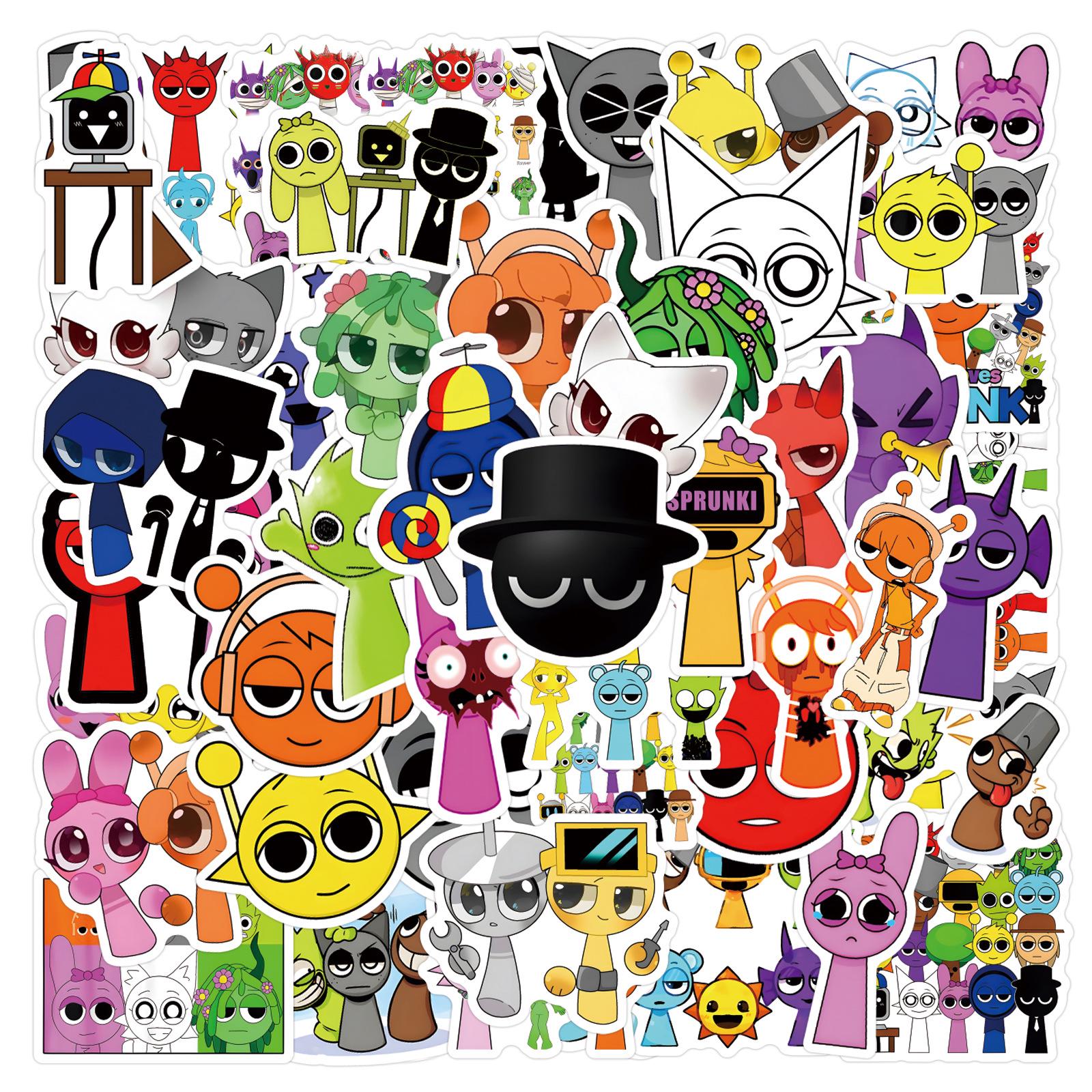 55 New Sprunki Waterproof Graffiti Stickers for Skateboards & Helmets