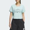 Adidas Graphic Crop Cartoon Alphabet Logo Print Round Neck Short Sleeve T-Shirt Women Tops Light-Blue JN6664