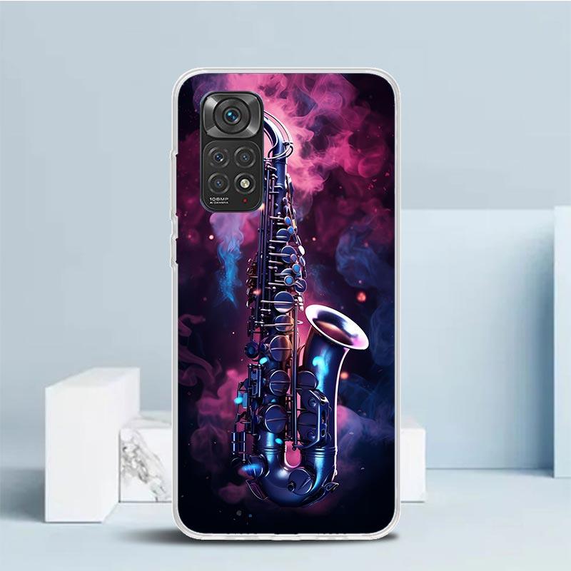 Music Saxophone Instrument Phone Case For Xiaomi Redmi Note 15 14 14S 13 12S 12 Pro Plus 11S 11 11T 11E 10S 10 + Soft TPU Back C