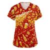 Womens V Neck Short Sleeve Work Shirt with Pockets Beer Festival Print Casual Medical Scrub Top for Caregivers Nurses and Hospitality Staff