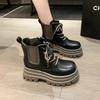 Fashion Autumn Chunky Ankle Boots 2024 New Women's Round Toe Thick Bottom Winter Boots Black Platform Short Boots Woman Wedge 7cm Heels