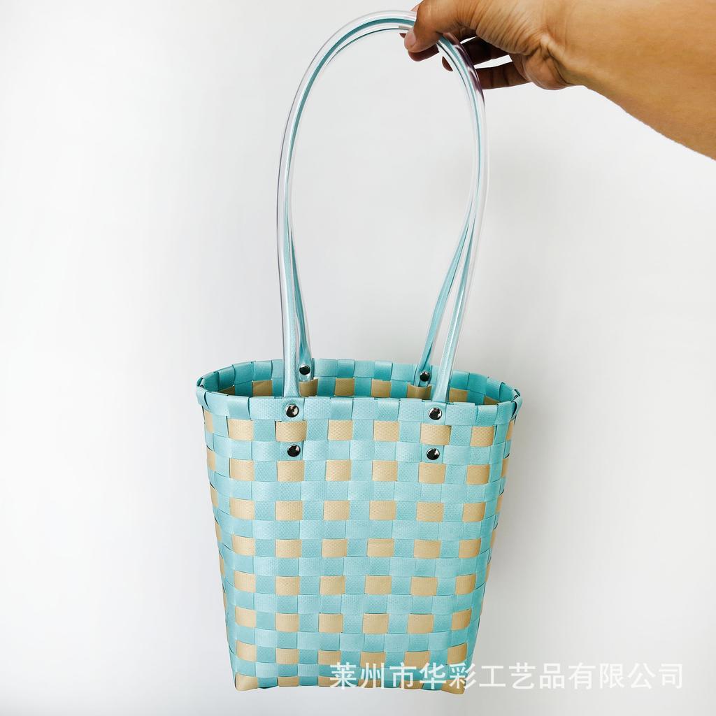 Plastic Woven Handbag Kitty Cat Bag College Style Girl Handwoven Bag Vertical Vegetable Basket