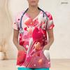 Women Plus Size V Neck Short Sleeve Scrub Top Pink Watercolor Heart Valentine Print Nurse Uniform Top