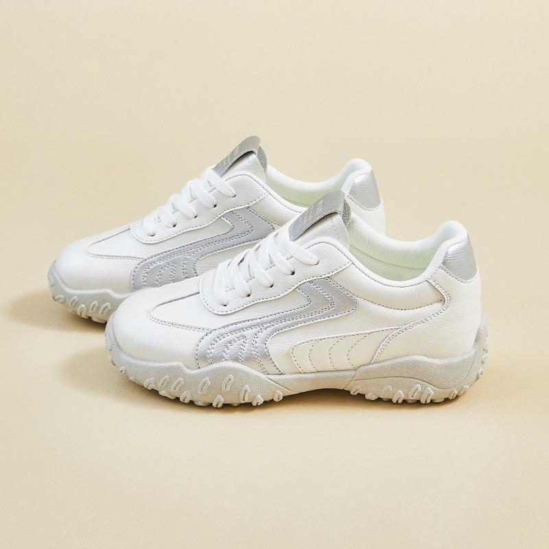 

Casual Running Sneakers for Women Breathable PU Leather Anti-Slip Chunky Platform Walking Shoes for Women Outdoor Comfortable Lace-up Tennis Sneakers 40 бежевый