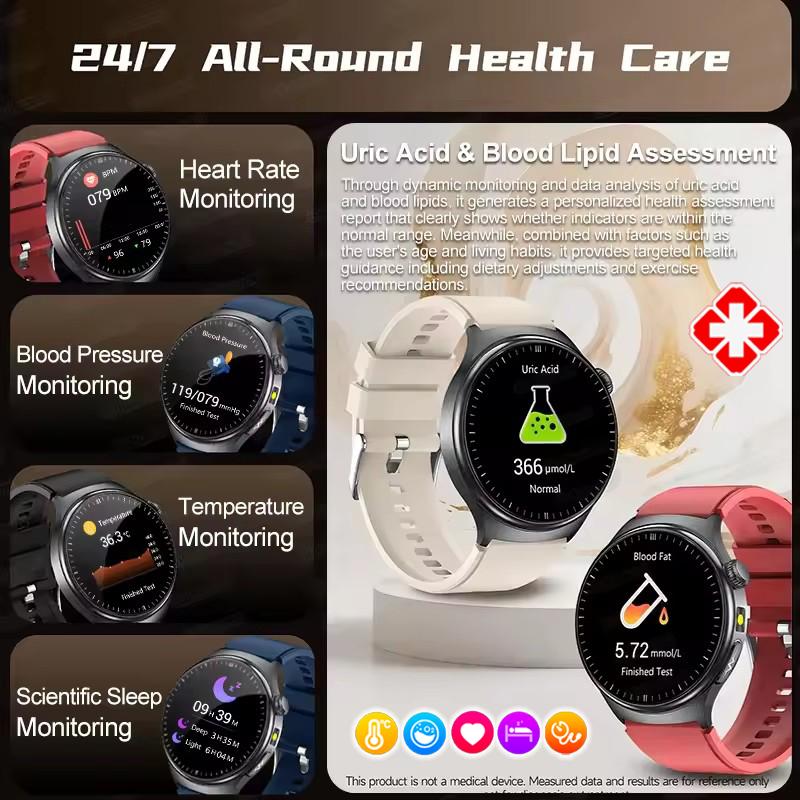 2026 New ECG Organs Smart Watch Viscera Monitor Clock Men Blood Lipids Uric Acid Body Analysis BP Flashlight Bluetooth Call Sport Smartwatch