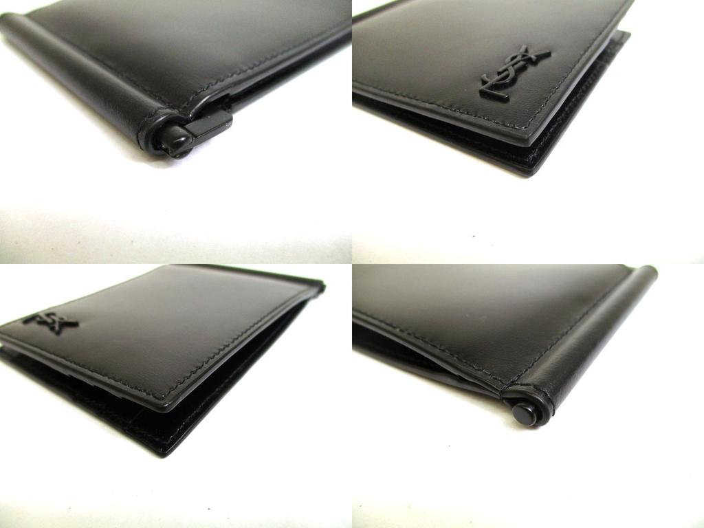 Authentische Saint Laurent YSL Schwarzes Leder Gold H/W Bifold Geldbörse #a956 Überholt