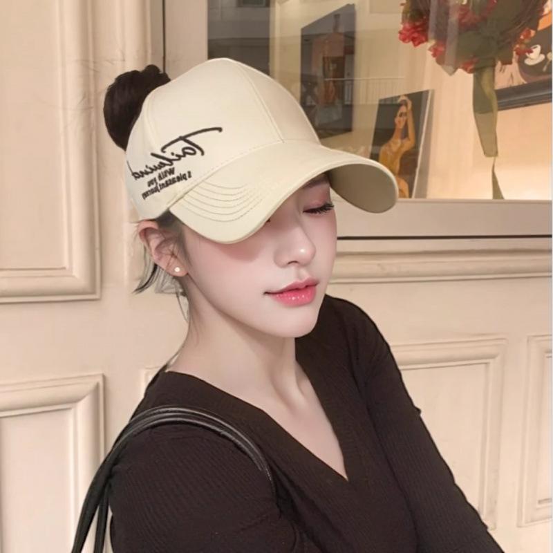 Trend Can Tie High Ponytail Baseball Cap Women S Summer Outdoor Running Sports Wide Brim To Show Face грязно-белый