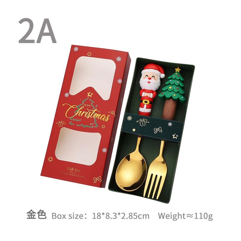 New Christmas Deer Dessert Spoon Set Christmas Tree Spoon Fork Santa Claus Tableware Gift Set Cubiertos De Acero Inoxidable