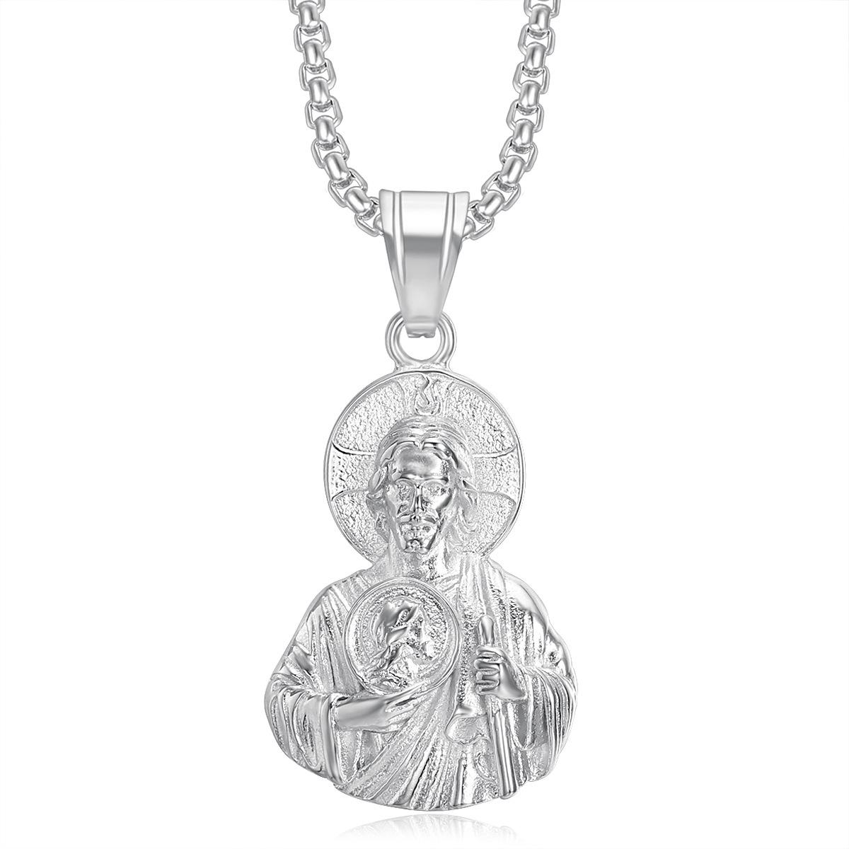 

2026 Jewelry Fashion Trend Inlaid Zircon Gold Saint Jude Bust Pendant Necklace Men s Party Jewelry Accessories 60CM