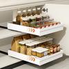 Pull-Out Kitchen Storage Rack with Heightened Guardrail Design Smooth Slide Rail Cabinet Organizer Nail-Free Installation Plastic Storage Bins