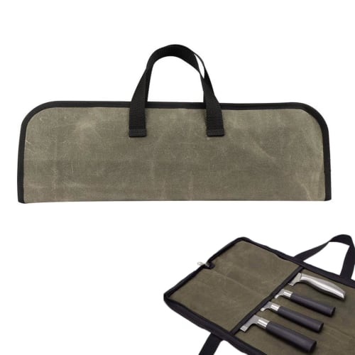 

Chef s Knife Storage Bag, Oil Wax Canvas, Zippered, Portable, Thick, Waterproof, Lightweight, Green