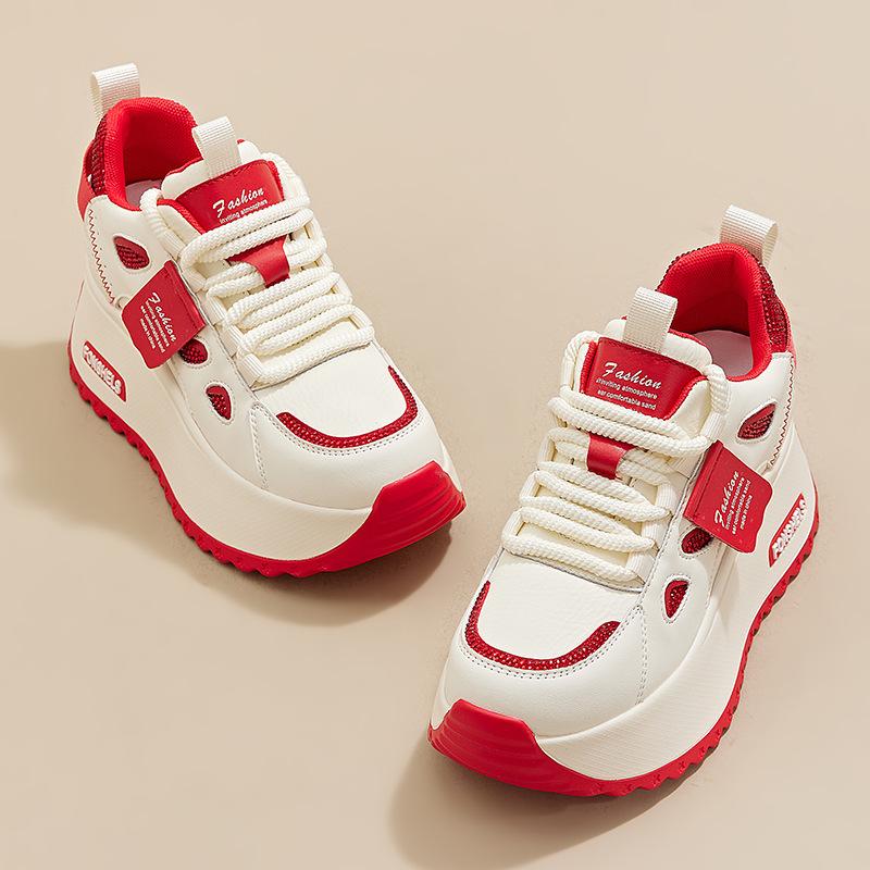 Genuine Leather White Shoes for Women In Spring 2025 Height Increasing Sports Single Shoes, Fashionable Sports Shoes for Women