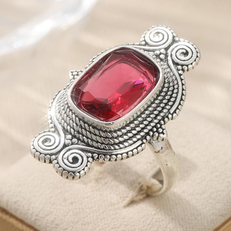 Vintage Inlay Roter Zirkonia Damenring Kupferfarbe Handgeschnitzt Spiralgeometrie Tägliches Tragen Party Schmuck Jubiläumsgeschenk 10