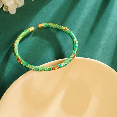 Exquisite Women's Enamel Braclet Vintage Ethnic Style Chinese Cloisonne Bracelet Hand Jewelry Open Ring Filigree Flower Bangle