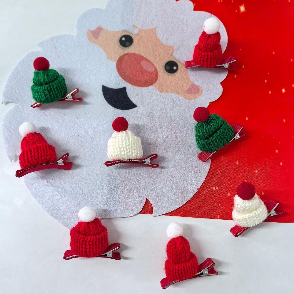10pcs Hair Accessories Knitted Christmas Hat Clip Headwear Little Christmas Hat Hairpin