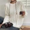 Womens Chunky Cable Knit Sweater Loose Fit Round Neck Long Sleeve Fall Winter Casual Top