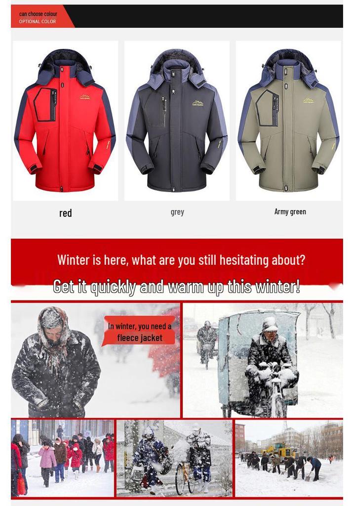 Men's Winter Fleece-Lined Windbreaker: Outdoor Windproof Warm Cotton Jacket, Plus Size for Mountaineering and Fishing.